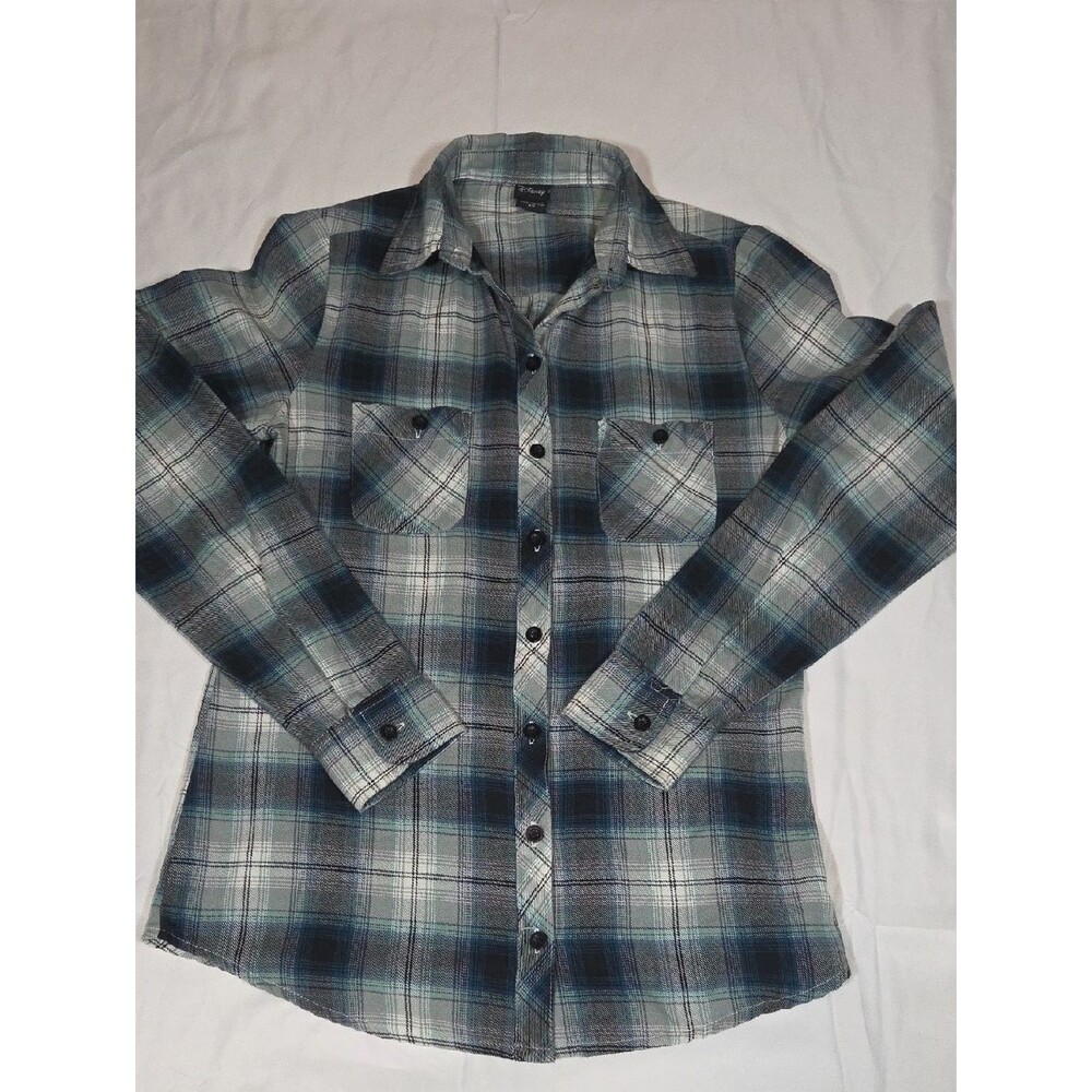 Disney Peter Pan Take Me To Neverland blue plaid button-down flannel shirt XS